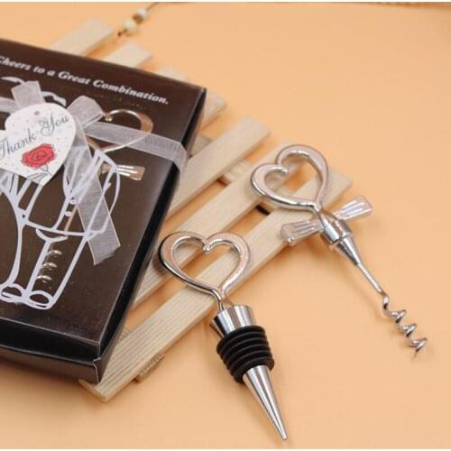 Heart Combination wine corkscrew wine opener and Wine Bottle Stopper Sets Wedding Souvenirs for Guests LX6969
