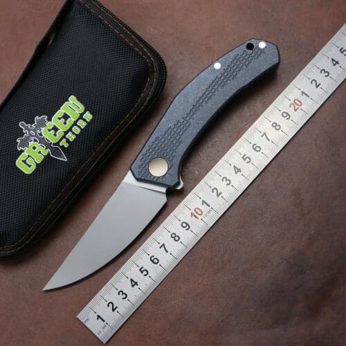 Green Thorn JEANS Flipper Folding Knife D2 Blade TC4 Titanium Handle Camping Outdoor Hunting Survive Pocket Kitchen EDC Tools