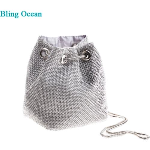 Women Diamond Rhinestone Mesh Party Bags Evening Banquet Clutch Female Chains Shoulder Crossbody Bag