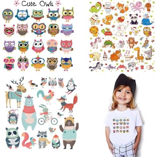 New Arrival Cute Animals Iron on Heat Transfer Patches for Kids Clothing DIY Stripes Flower Applique T-shirt Custom Stickers