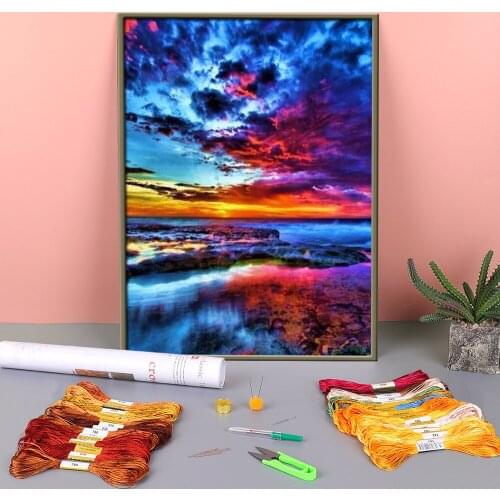 Landscape Tree Printed Fabric 11CT Cross-Stitch Full Kit DIY Embroidery DMC Threads Knitting Sewing work Painting Jewelry