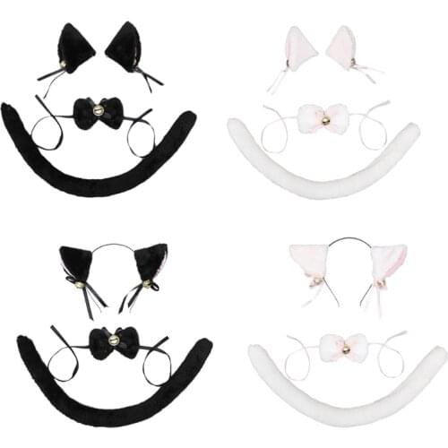Cat Ears Hair Clips Headbands Kitten Costume Accessories Set Kawaii Ribbon Bowknot Lolita Cosplay Party Halloween Props