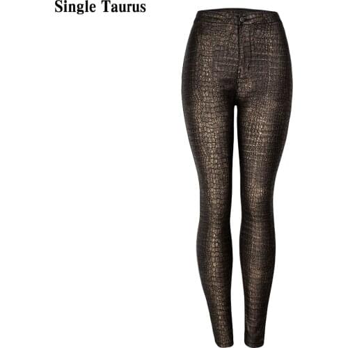 Crocodile Pattern Woman Leather Pants Slim PU Skinny Winter Pants Women Streetwear Fashion Push Up Pantalones Mujer Cintura Alta