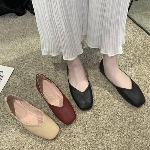 Plus Size 35-42 Women Boat Shoes Sqaure Toe Slip on Flat Shoes Woman Flats Comfortable Grandmother Shoe zapatos mujer