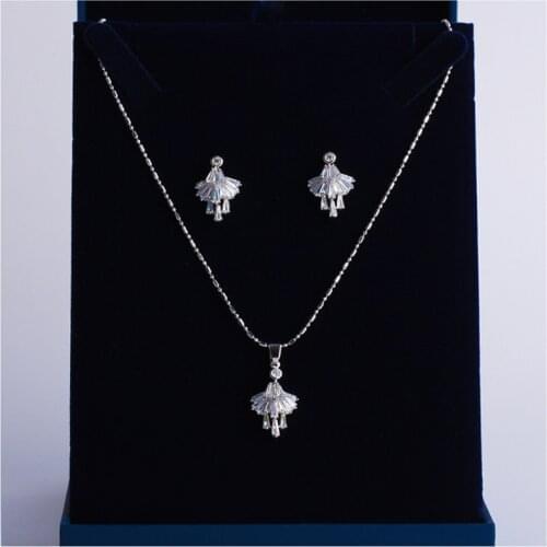 Korean Handmade Design Engagement Wedding Jewelry Sets For Women Fashion Cubic Zirconia Pendant Necklace Earrings Sets Bijoux