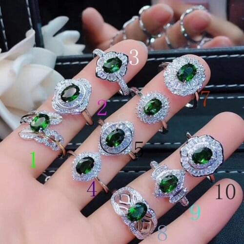 Fashion green diopside gemstone ring for girl 925 silver jewelry birthday party anniversary gift natural gem bright green color