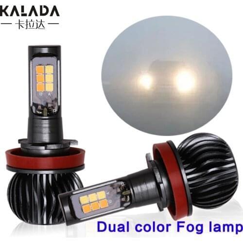 2 pcs Fog Lamp Led Car Light H1 H3 H4 H7 H8 H11 9005 9006 880 881Bulb Dual Colors Auto Foglights 12V 3000K White Orange Amber