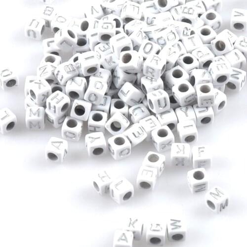 200PCs Mixed white and silvery Acrylic Alphabet/Letter square Beads Pony Beads For Jewelry Making 6x6mm YKL0568X