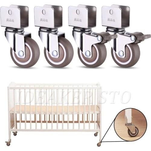360 Degree Swivel Caster Wheels Crib Rubber Casters U-Bracket Caster With Brake No Noise Wheel For Crib Bookcase Cabinet 1/4PCS