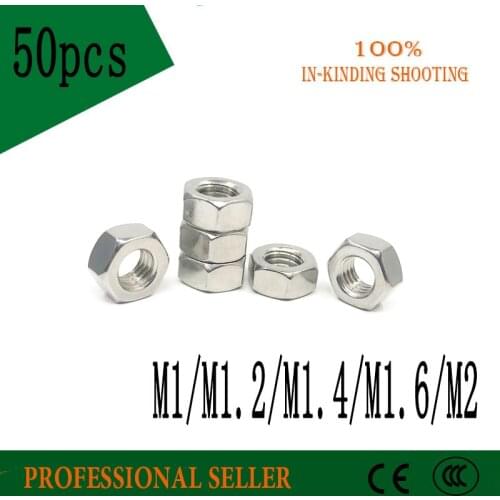 50pcs M1 M1.2 M1.4 M1.6 M2 304 Stainless steel Hex Nut Hexagon Nuts Metric Thread Suit For Screws Bolts