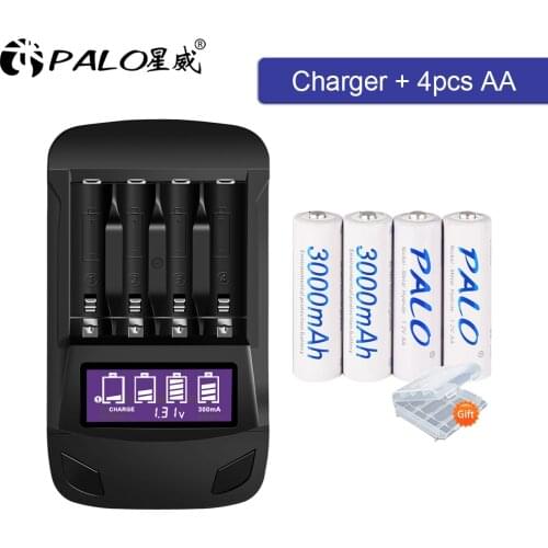 PALO 1.2V AA rechargeable battery original aa battery+LCD USB AA AAA battery charger for AA discharge repair voltage fast charge