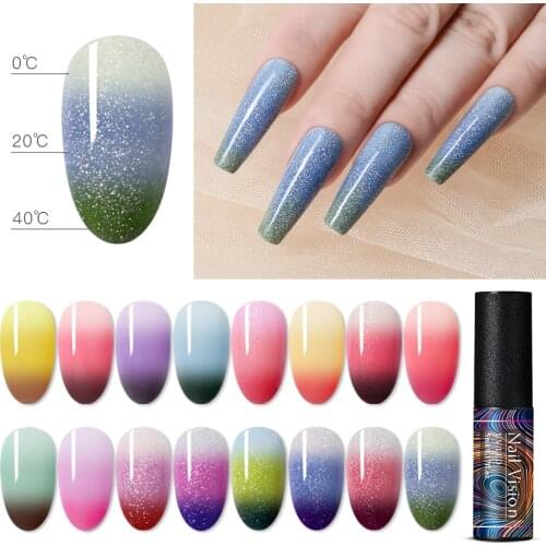 Glitter Rainbow Thermal Color Changing Gel Nail Polish Holographic Temperature Color Changing Soak Off UV Gel Varnish Nail Art