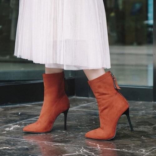 BLXQPYT Winter Autumn Women Boots 2019 Stretch Fabric Pointed Toe Ankle Boots High Heels10cm Sexy Pumps Party Wedding Shoes 8749