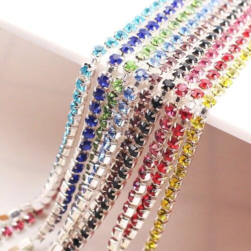 1Yard Sewing Crystal Rhinestone Chain SS6-SS12 Multiple Colour Silver Base Glue-On Rhinestone Trim Chain DIY Craft Accessories