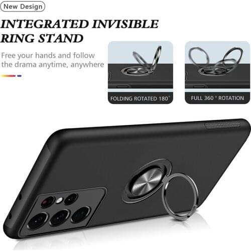 360 Degrees Ring Holder Phone Cover Silicone Soft Protective Phone Cases Kickstand Car Mount Supported For Samsung S21 Ultra