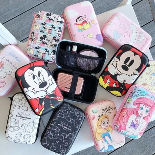 Disney cartoon earphone charger data cable storage box clutch bag cute coin-operated lipstick storage bag