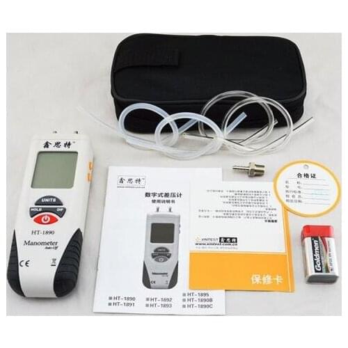 HT-1890 Digital Manometer Air Pressure Meter Air Pressure Differential Gauge Kit 55H2O to +55H2O Data Hold Medidor Presion