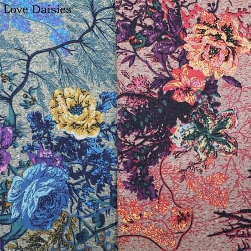 Cotton/Linen Ethnic Style Blue Red Blossoming Cypress Flowers Fabric For DIY Apparel Dress Tablecloth Cushion Craft Decoration