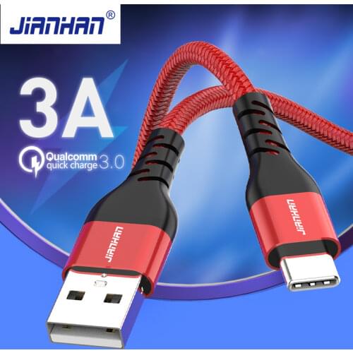 JianHan USB Type C Cable for Samsung S20 S10 S9 S8 3A Fast Charging Type-C Charger Cable for Note 10 9 8 USB-C Cord