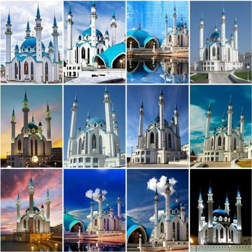 HUACAN Oil Painting By Numbers Church Landscape DIY Frame Wall Art On Canvas Picture By Numbers Street Acrylic For Living Room