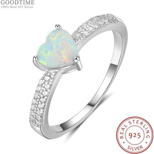 Fashion Pure 925 Sterling Silver Ring Jewelry Opal Love Heart Rings Women Luxury Engagement Wedding Jewelry For Girl Dress Up