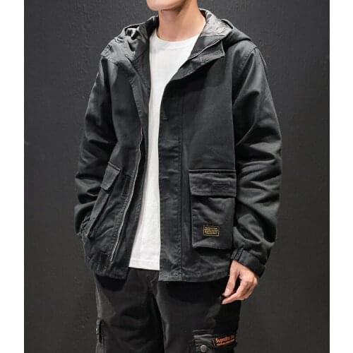 Harajuku Solid Hooded Jacket for Men Kpop Hip Hop Ceket Male Black Outerwear Streetwear Fashion Chaquetas Casacas Para Hombre