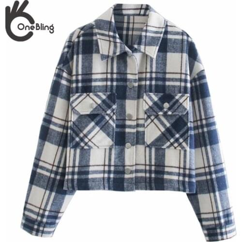 OneBling Jacket Women Loose Plaid Batwing Long Sleeve Pockets Jacket Coat Turn Down Collar Female Outerwear Chic Tops