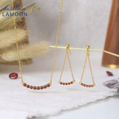 LAMOON Vingate 925 Silver Jewelry Set For Women Natural Mini Garnet Gemstone 14K Gold Plated Fine Jewelry V078
