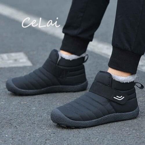 Plus Size Plush Mens Sneakers Lightweight Working Boots Outdoor Unisex Mens Casual Shoes Fur Keep Warm Boot Winter Velcro NA49