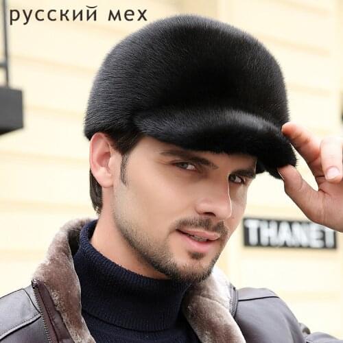 Mens natural Real mink fur hats autumn and winter warm fashion luxury genuine whole mink fur visors cap for men hat