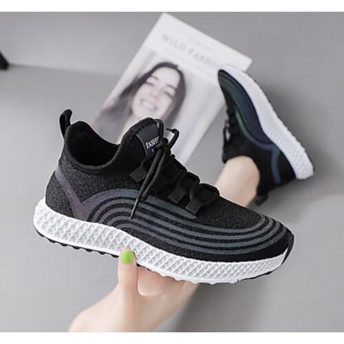 2021 New Womens Vulcanized Thick-soled Lace-up Comfortable Sneakers, Womens Flat Shoes, Mesh Shoes, Stretch Fabric Shoes
