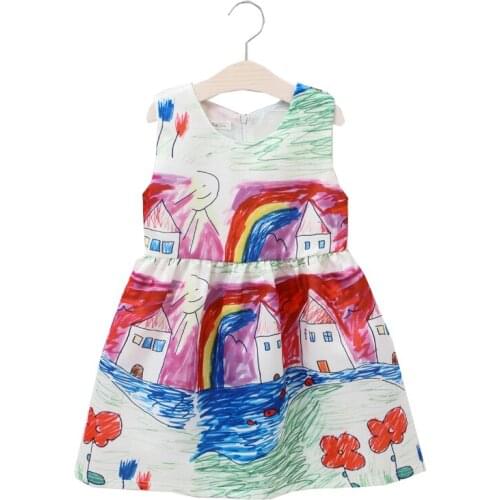 Summer New Girl Dress kids Cartoon Printed Dresses For Girls Children Clothing Baby Girls Party Vestido Infantis 1-10Y