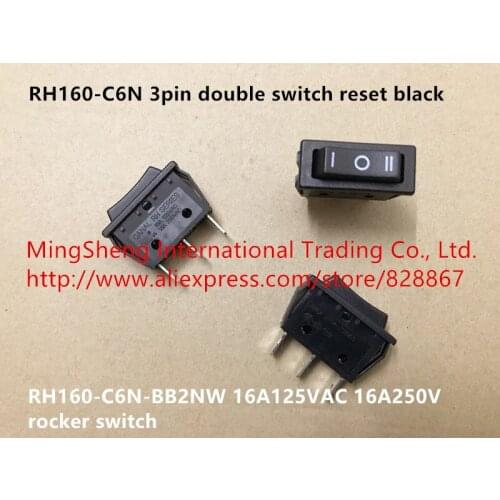 Original new 100% import 3pin double switch reset black rocker switch 16A125VAC 16A250V RH160-C6N-BB2NW RH160-C6N