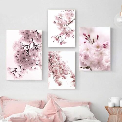 Cherry Blossoms Pink Flower Quotes Nordic Posters And Prints Wall Art Canvas Painting Wall Pictures For Living Room Home Decor