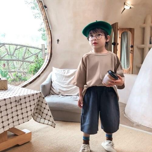 Japan style 2021 simple solid color loose T shirts Summer boys cotton all-match short sleeve Tees