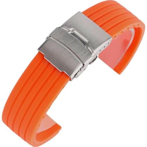 20/22/24mm Orange Silicone Watch Strap Wrist Band Diving Soft Folding Clasp with Safety Rubber Sport Replacement Waterproof