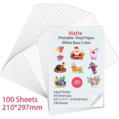 100 Sheets A4 self-adhesive Matte Printable Vinyl Sticker Paper for Inkjet printer DIY Crafts Copy Paper Inkjet Printer Paper