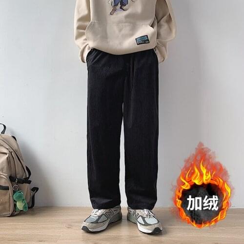 Casual Elastic Waistband Loose Straight Pants Slacks for Men Trousers Joggers Male Winter Velvet Pants Men Corduroy Pants