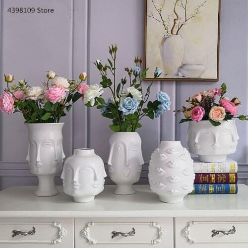 Nordic art ceramic vase creative black and white ceramic face vase decoration home decoration crafts porcelain vase decoration