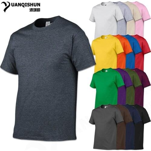 YUANQISHUN Fashion Brand Solid Color T-shirt High quality Mens Cotton Tshirt 17 Colors Unisex Casual Short sleeves Tops Tees