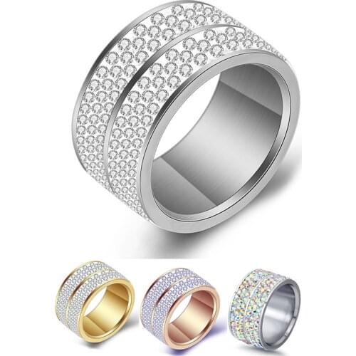 ZORCVENS 6 Row Crystal Jewelry Wedding Ring For Women High Quality Classic Stainless Steel Accessories Rings Party Jewelry