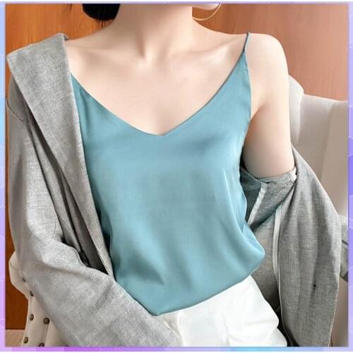 Plus Size Satin Silk Tank Tops Women Halter V Neck Basic Sleeveless Camisole White Black Strap Top Summer V-neck Cami