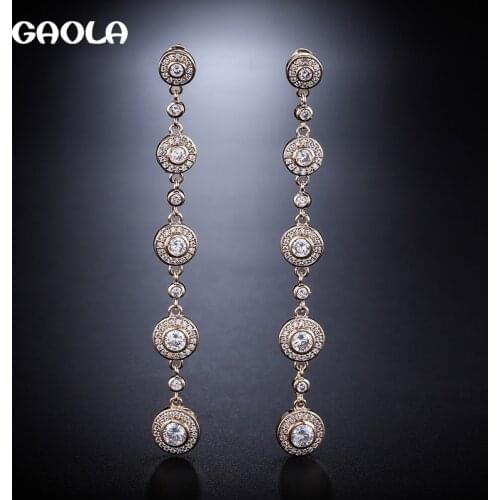 GAOLA New Classic Round Pendant Cubic Zirconia Long Dangle Earrings for Woman GLE8080