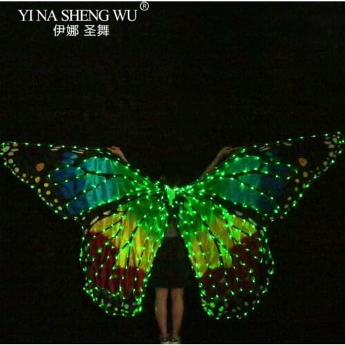 Women Belly Dance LED Wings Girl Dance Wing Butterfly Halloween LED Butterfly Cloak Stage Dance Performance Accessories LED Wing