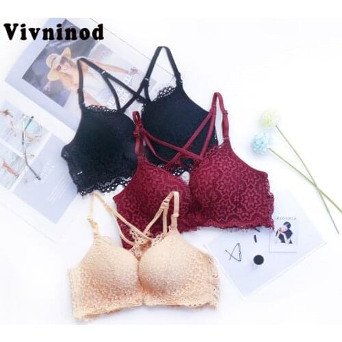 Women Sexy Lace Bra Solid Front Closure BraSeamless Breathable Push Up Underwear Wirefree Bralette Bra Sexy Lace Small Chest Bra
