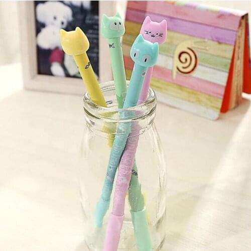 4pcs 0.5mm black ink 3D cute cat design gel pen funny students' prize gift neutral signature pen for school and office writing