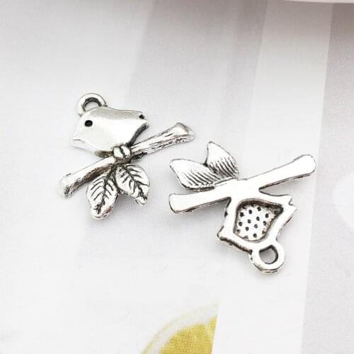 50pcs Bird Charms 15mm x 16mm DIY Jewelry Making Pendant antique silver color