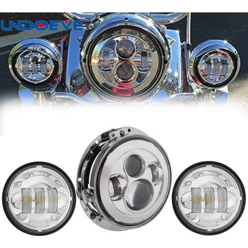 Undoeve 7" Inch Motorcycle LED Headlight+ 2 x 4 1/2" Fog Light Passing Lamps With Adapter Ring for Motorcycles