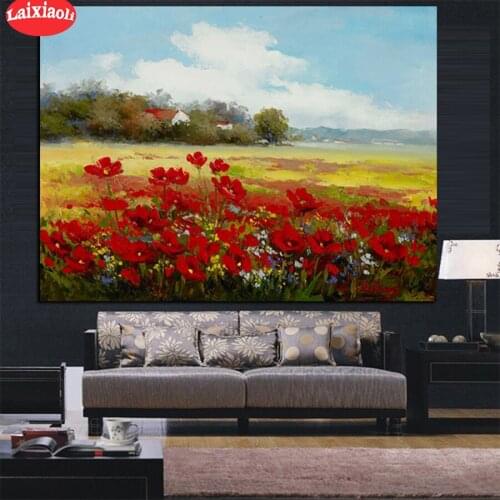 Diamond painting Abstract artistic landscape, wild poppy flowers diamond embroidery full square/round drill puzzles gifts for