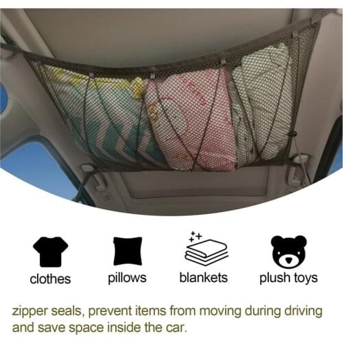 Car Ceiling Storage Net Pocket Car Roof Interior Cargo Net Bag Portable Car Trunk Storage Pouch For Van SUV